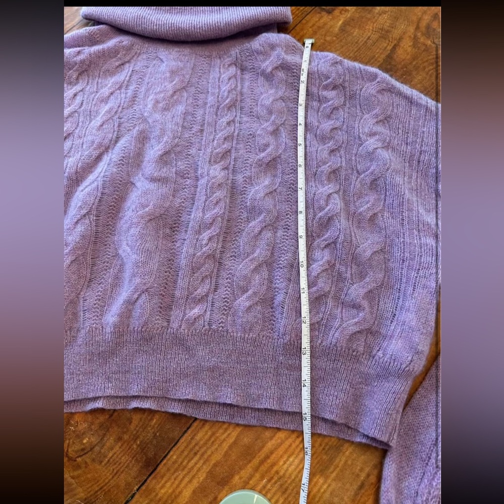Free People Cashmere Blend Cable Knit Cropped Turtleneck Sweater Purple M Light - Picture 7 of 9